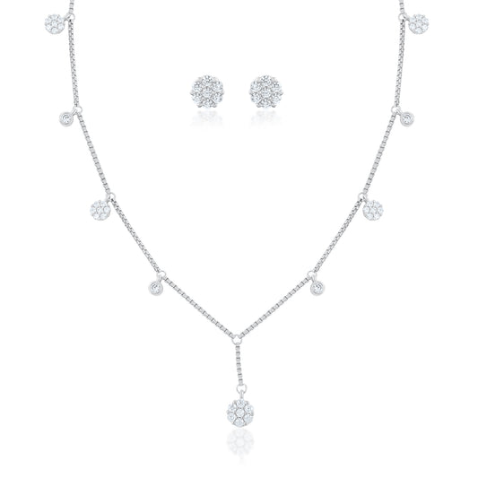 Ariva Silver Cluster Drop Necklace Set Ariva