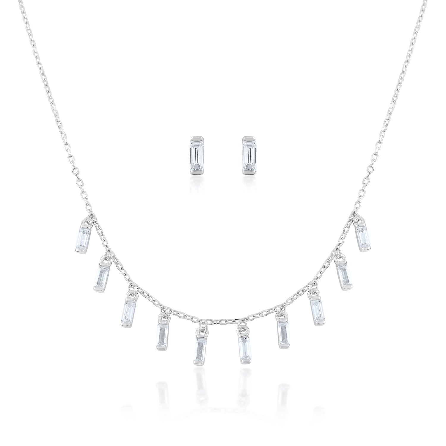 Ariva Silver Baguette Drop Necklace Set Ariva