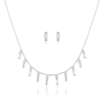Ariva Silver Baguette Drop Necklace Set Ariva