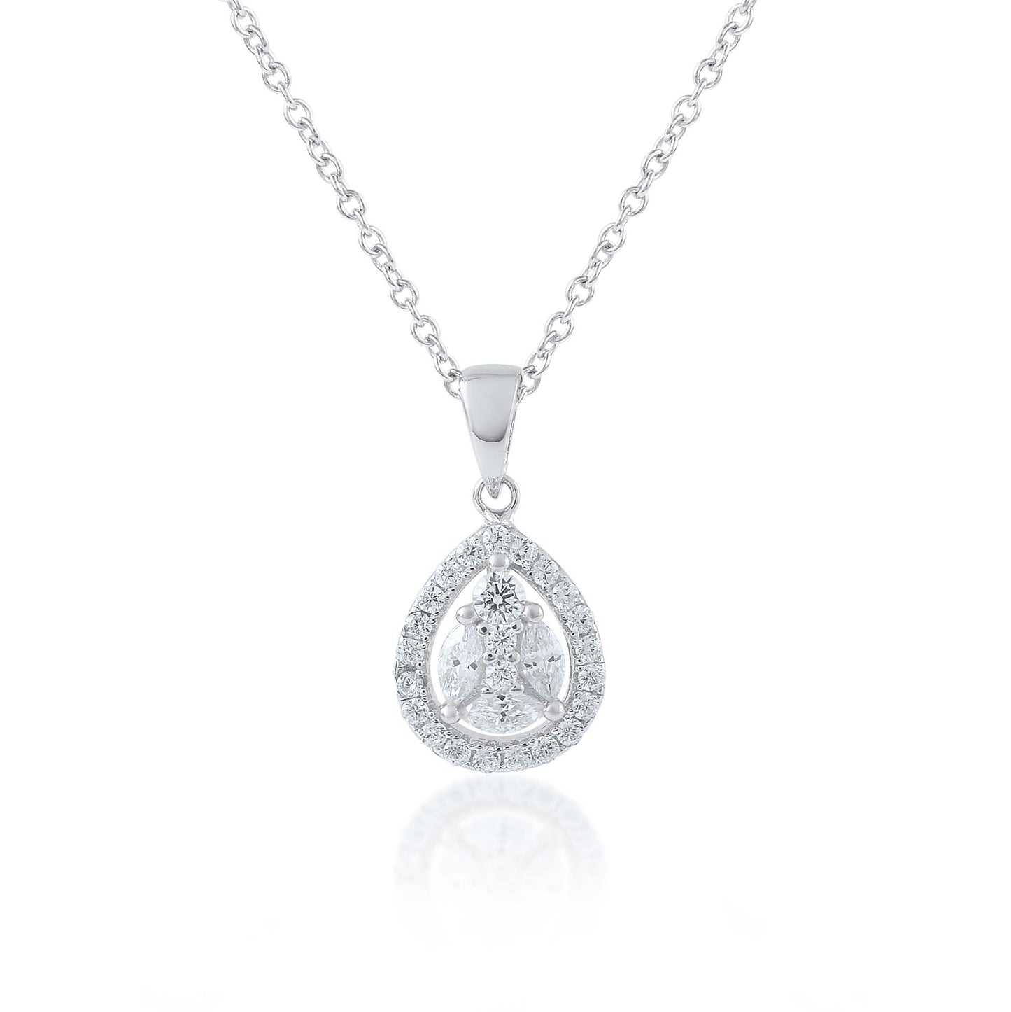 Ariva Silver Teardrop Halo Pendant Necklace Ariva