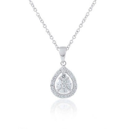 Ariva Silver Teardrop Halo Pendant Necklace Ariva