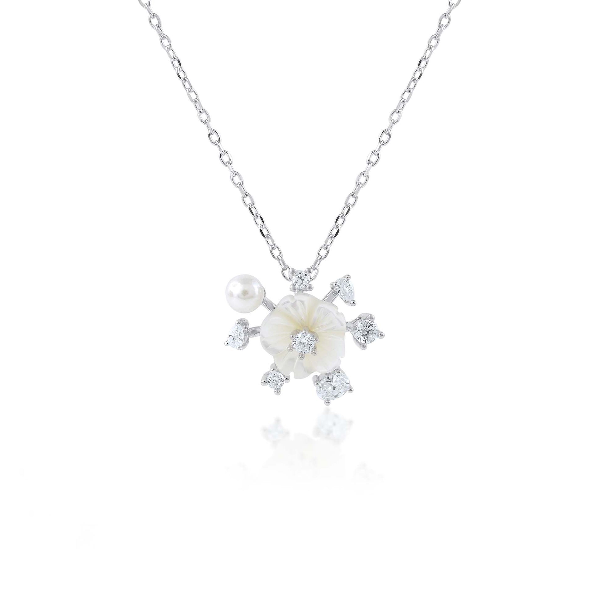 Ariva Silver Floral Pearl Pendant Necklace Ariva