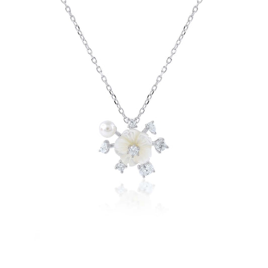 Ariva Silver Floral Pearl Pendant Necklace Ariva