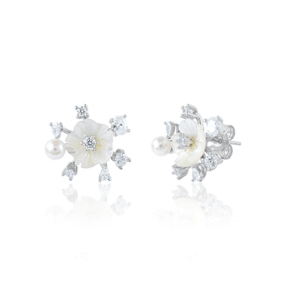 Ariva Silver Floral Pearl Pendant Set Ariva