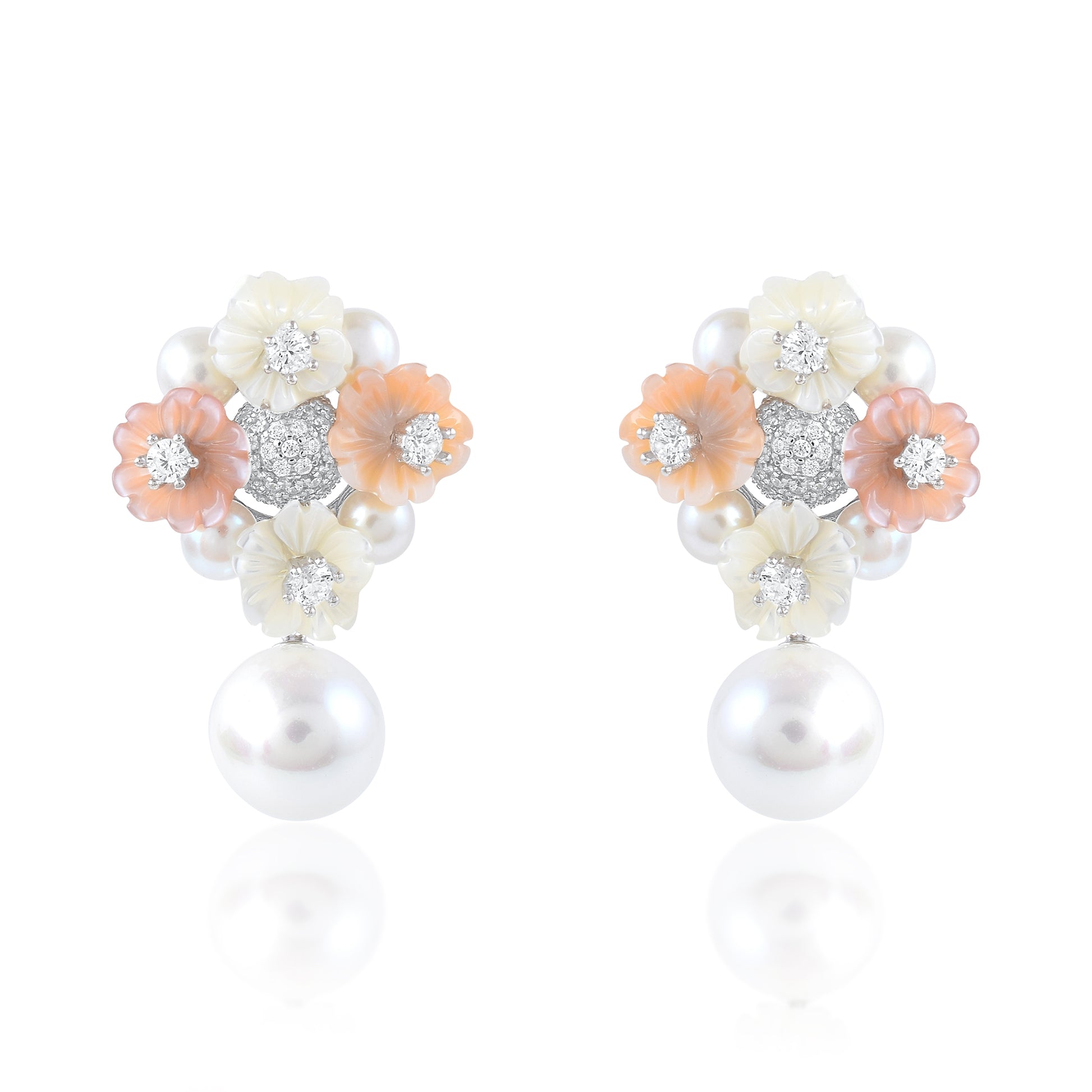 Ariva Silver Blossom Pearl Drop Earrings Ariva