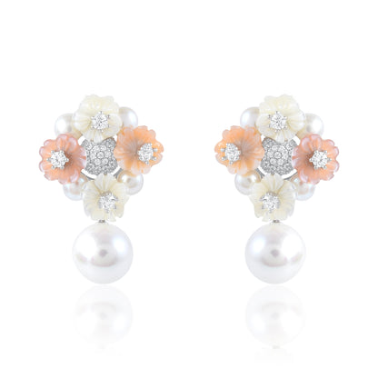Ariva Silver Blossom Pearl Drop Earrings Ariva