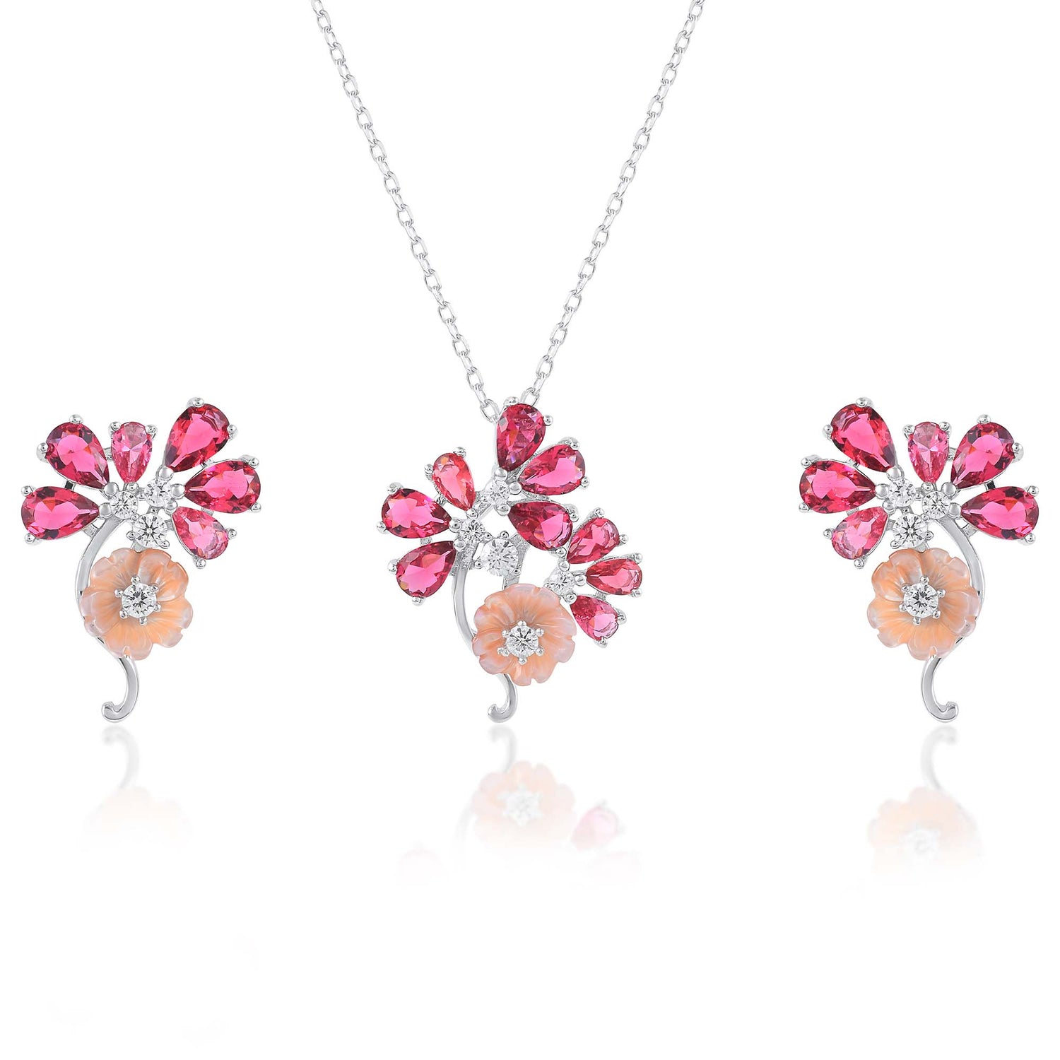 Ariva Silver Pink Blossom Pendant Set Ariva