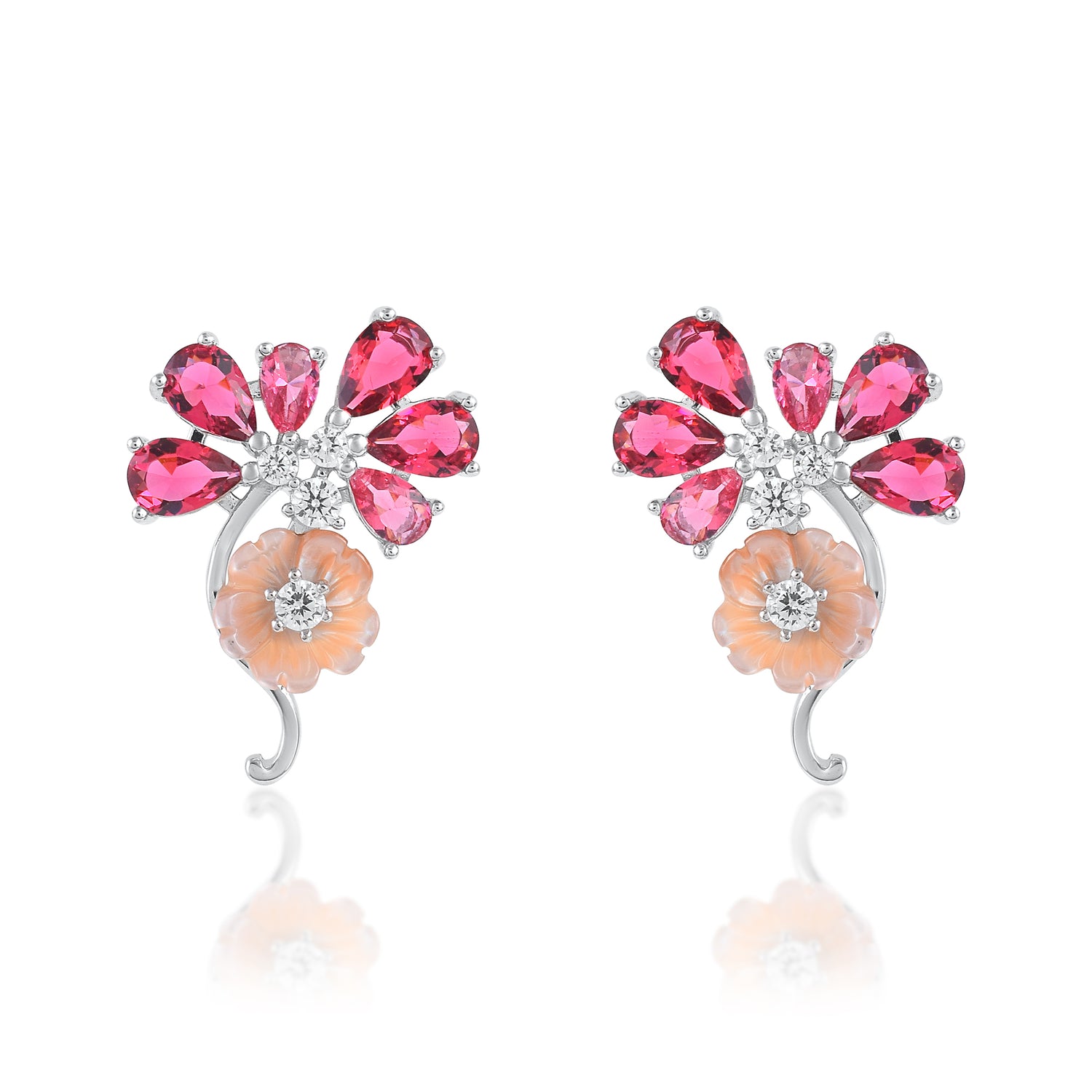 Ariva Silver Pink Blossom Stud Earrings Ariva