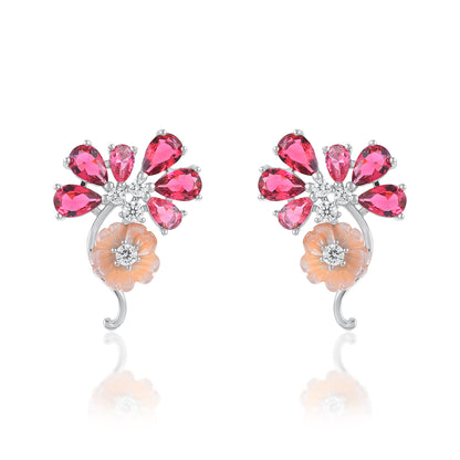 Ariva Silver Pink Blossom Stud Earrings Ariva