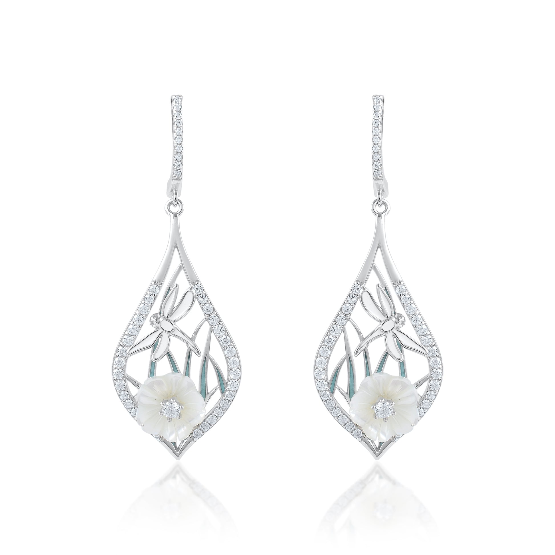 Ariva Silver Leafy Bloom Drop Earrings Ariva
