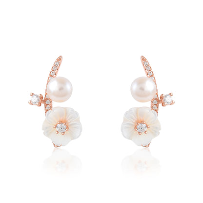 Ariva Silver Rose Gold Blossom Stud Earrings Ariva