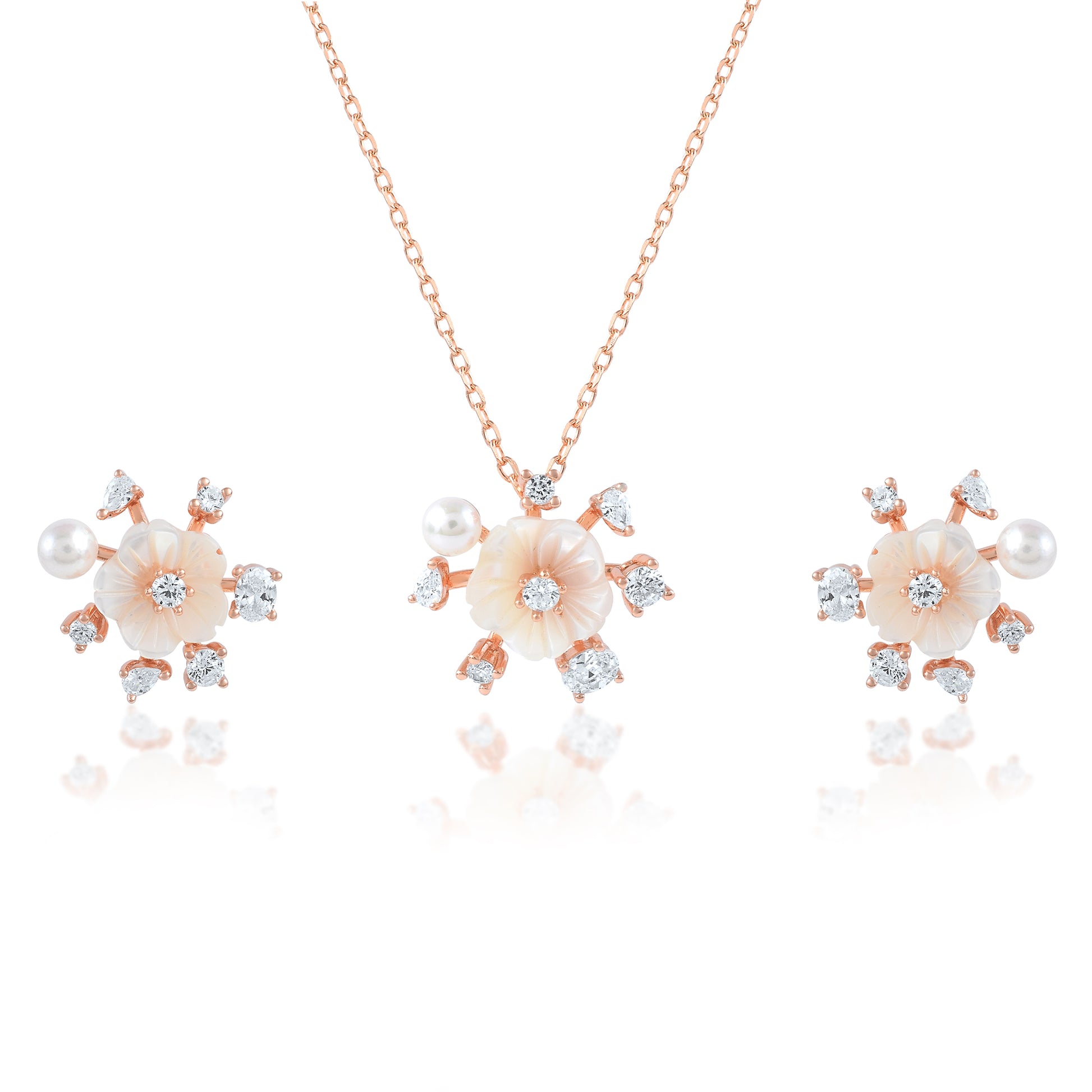 Ariva Rose Gold Floral Pendant Set Ariva