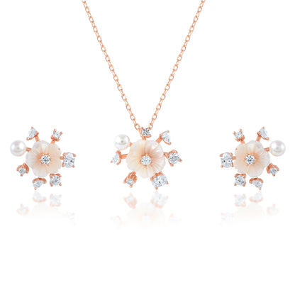 Ariva Rose Gold Floral Pendant Set Ariva