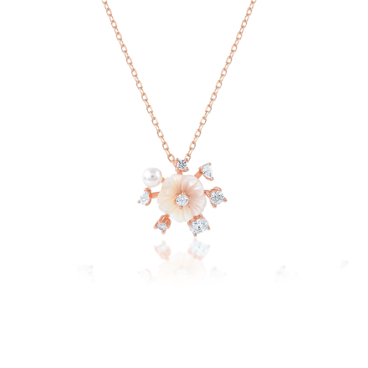 Ariva Silver Rose Gold Floral Pearl Necklace Ariva